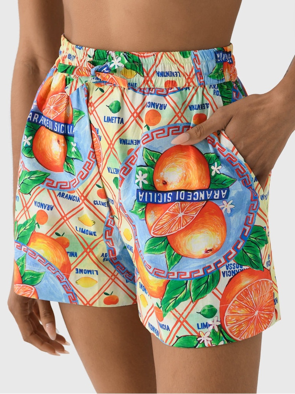 Damson Madder Anthropologie Pull On Shorts Citrus-Print Relaxed Bermuda Size 10